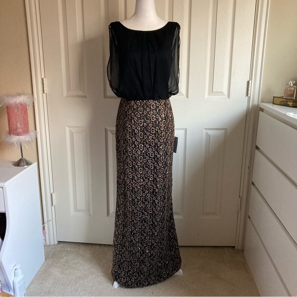 NWT Aidan Mattox silk maxi Dress beautiful gold beading embroidery sz 4 - Picture 5 of 16